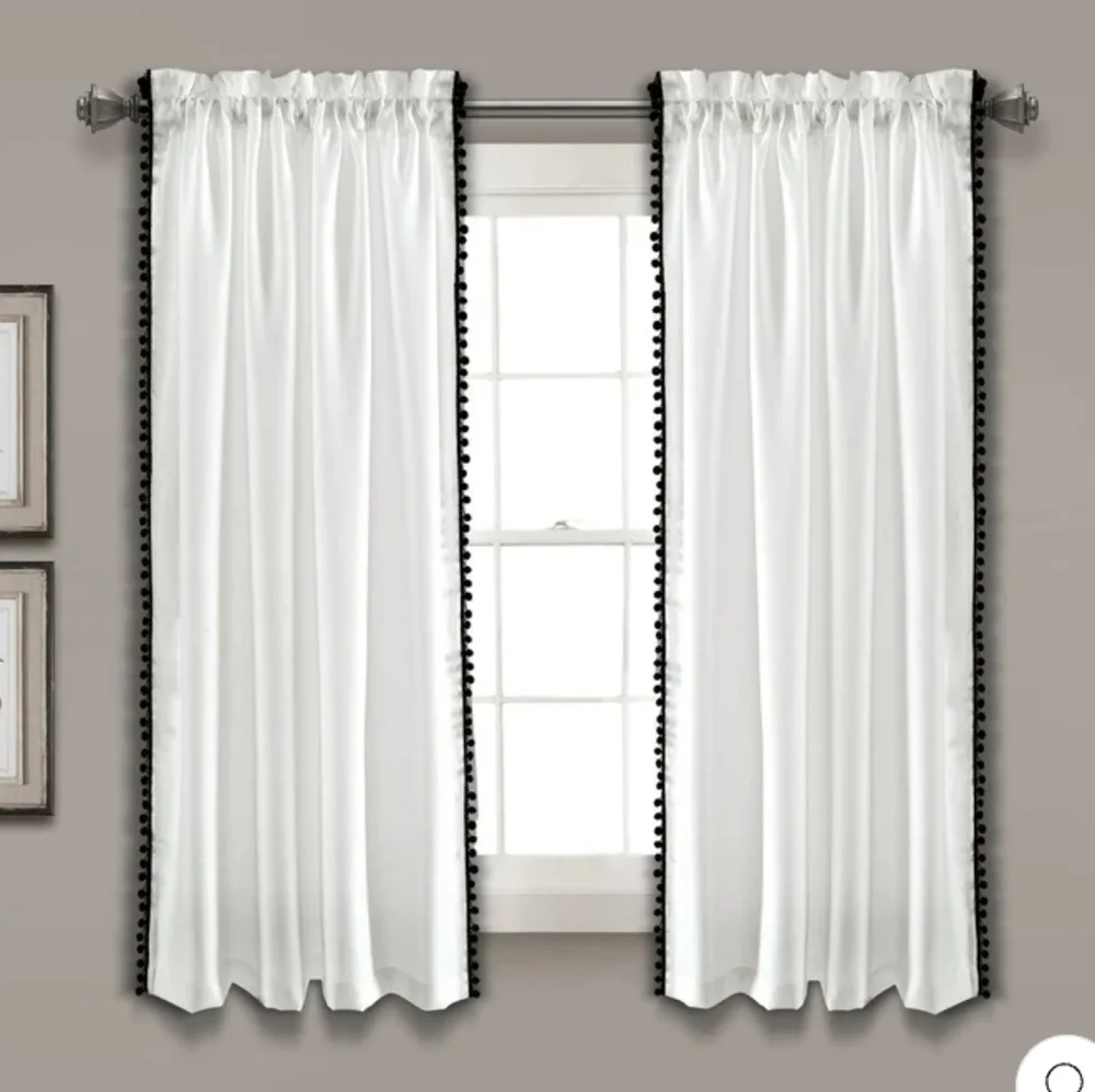 x3 Panels Lush Decor White Curtains with Black Pom Pom Window Panel